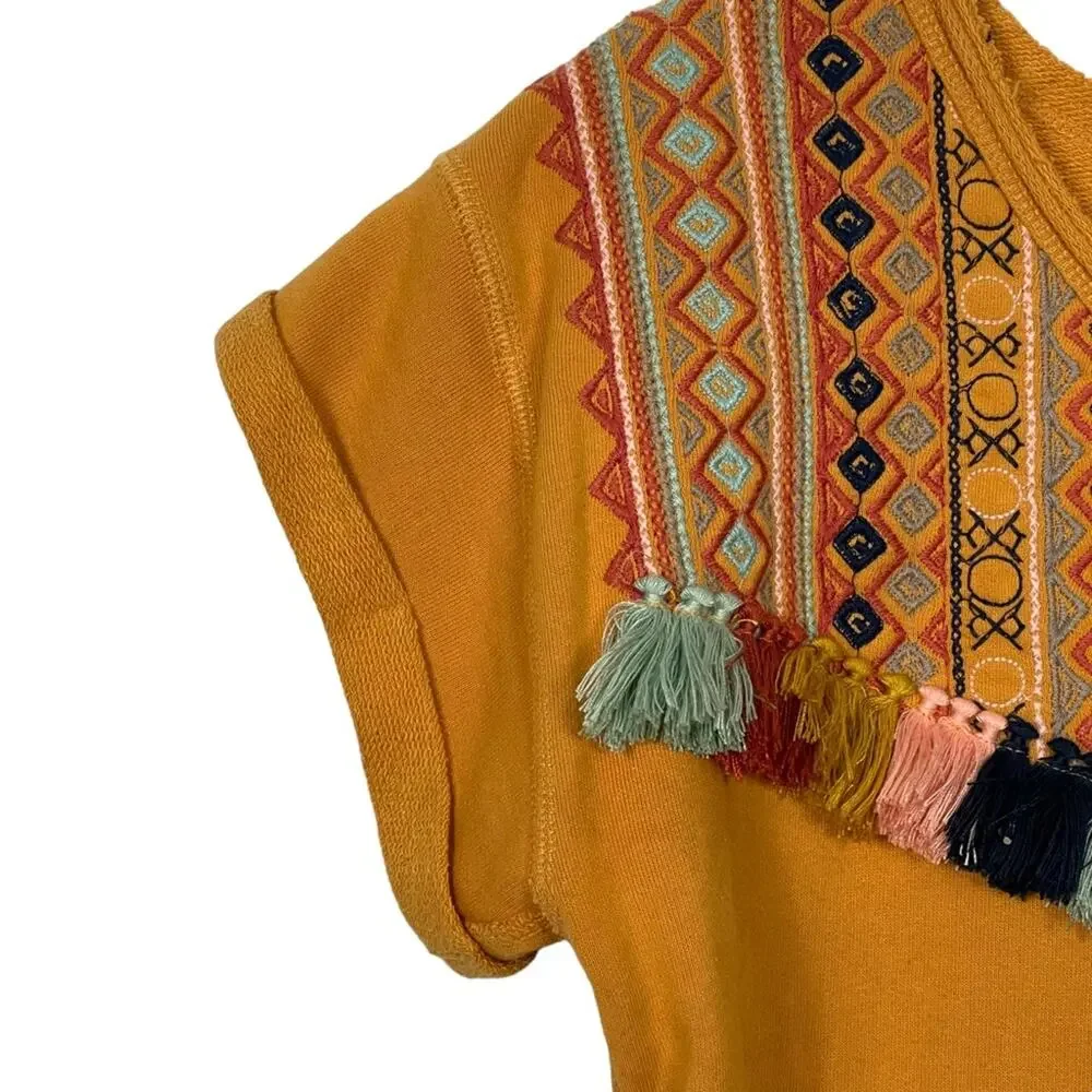 Anthropologie Chloe Oliver Valencia Top Embroidered Fringe Yellow Size Medium - Picture 4 of 9